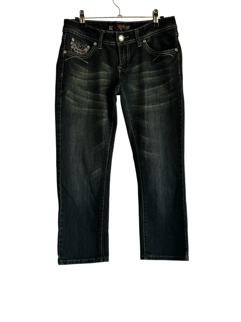 Secretly Evil Y2K Dark Wash Rhinestone Studded Bootcut Jeans Junior’s Sz 7